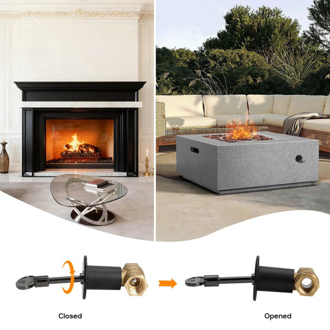 One Half Inch Gas Key Valve Kit For Fire Pit And Fireplace With Flange And Three Inch Key Flat Black installation view
