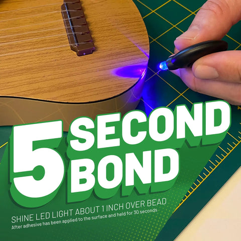 LED Curing Light Bonding Glue With Fast Set In Five Seconds used on wooden surface under LED light