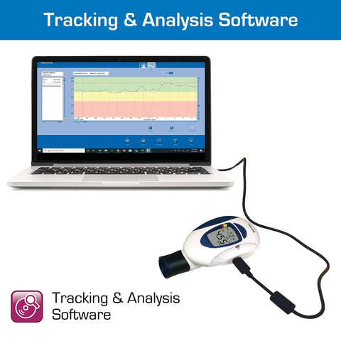 Deluxe Peak Flow Meter Kit For Home Use Lung Health With PEF And FEV1 Readings Early Asthma Attack Detection Spirometer For All Ages connected to laptop tracking software