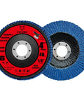 Two FOXBC 4-1/2 in flap discs, 40 grit Type 29, for angle grinders, blue zirconia.
