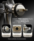 Professional Grade HVLP Spray Gun Kit Featuring Built Tough Stainless Steel Flow Channel And Precision Nozzles For Crisp Atomization Zero Drama And Flawless Auto Finishes close-up of high-precision copper nozzles.
