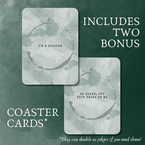 Bonus coaster cards with humorous sayings from the Waterproof Plastic Freshwater Fish Playing Cards With 52 Species deck.