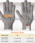 Size chart for Six Pairs Cut Resistant Gloves Level 5 Protection For Kitchen Prep and DIY, showing medium and large measurements.