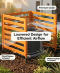 Solid Cedar 3 Panel Privacy Fence Screen For Air Conditioner 36x36 Inches With 4 Metal Stakes Quick Assembly Outdoor Decor