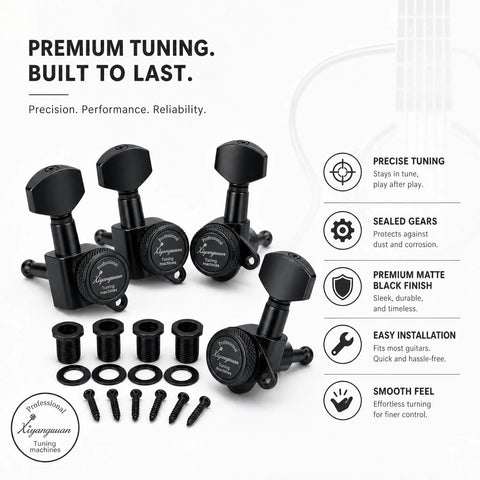 Six Right Hand Locking Guitar Tuners With 1 To 18 Gear Ratio Replacement Pegs For ST TL SG LP Style Electric And Acoustic Guitars Black Premium Build Six Piece Set black locking tuners with bushings, screws, and sealed gears