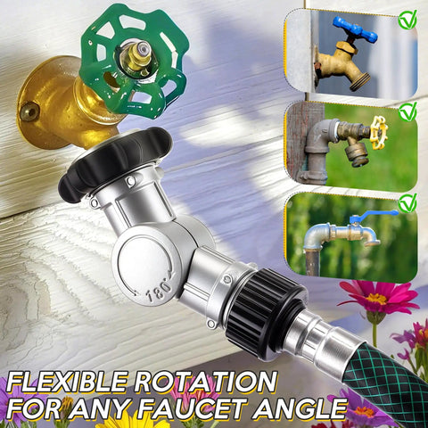 180 Degree And 360 Degree Swivel Garden Hose Connector Extender For 3/4 Inch GHT Faucets No Kink Hose Bib Adapter with angled brass and metal connector