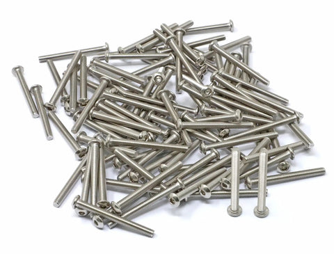 Top Tier Stainless Steel 304 Hex Socket Button Head Cap Screws 100 Piece Set M3 X 30mm Bright Finish on white background.
