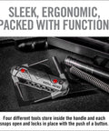 Top Shelf 4 In 1 Glock Armorer Multi Tool For Pistol Care With Magnetic Sight Driver and Pin Punch on black background.