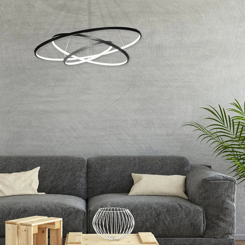Dope Three Ring Pendant Chandelier For Living Room And Dining Room Modern Circle Ceiling Light Black Finish