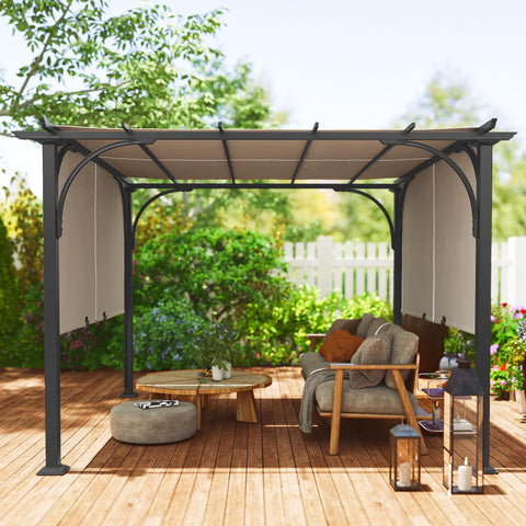 10x10 Patio Pergola With Weather Resistant Steel Frame And Fully Adjustable Sliding Canopy Shade for backyard garden