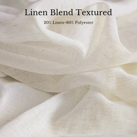 Close-up of fabric for Semi Sheer Linen Burlap Curtains For Living Room And Bedroom, Light Filtering Grommet Window Treatments In Natural Linen Blend, Airy And Elegant With Cozy Vibe, W52 X L96, Two Panels, showing linen blend texture
