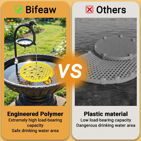 Comparison of 4 Pack Bee Watering Station For Garden 7.87 Inch Pollinator Watering Station, engineered polymer vs plastic.