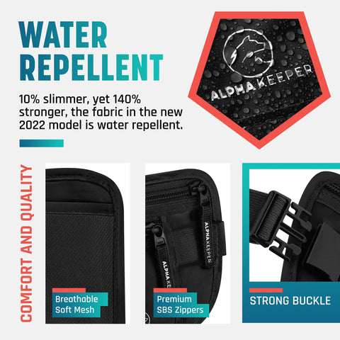 Travel Money Belt Hidden Under Clothes Must Have RFID Blocking Passport Holder And Slim Waist Wallet Pouch with water repellent fabric