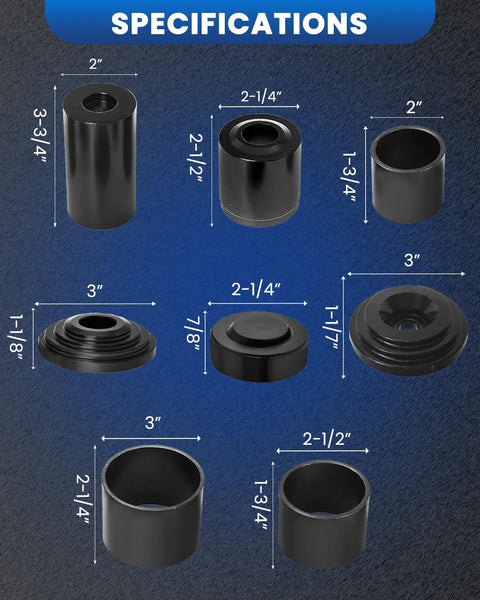 Front view: SIXIWANZI 10-piece ball joint press and removal kit with assorted sleeves and cups for cars/trucks