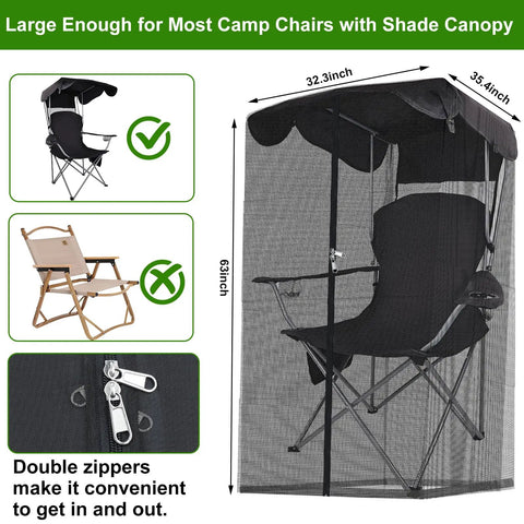 63 Inch Mosquito Net Cover For Canopy Chair With Zipper Opening, 35 By 32 Inches Waterproof Roof, Outdoor Fishing Camping Bug Barrier Mesh Tent, Chair Not Included