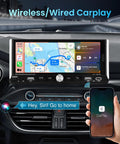 Single Din Car Stereo With Wireless Apple CarPlay And Android Auto 6.9 Inch IPS Touchscreen displaying GPS map interface
