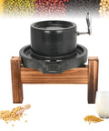 Old School Stone Grain Mill Hand Grinder For Flour And Seeds Manual Granite Stone Mill With Stainless Steel Handle on wood base