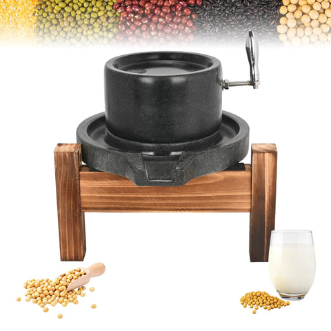 Old School Stone Grain Mill Hand Grinder For Flour And Seeds Manual Granite Stone Mill With Stainless Steel Handle on wood base