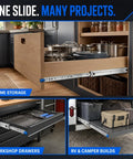 Beefy Heavy Duty Drawer Slides With Lock 500 Lb Capacity Full Extension Side Mount Ultra Smooth Quiet Operation Industrial Grade Steel Ball Bearings Durable 2.5mm Q235 Steel used in home storage, workshop drawers, RV builds