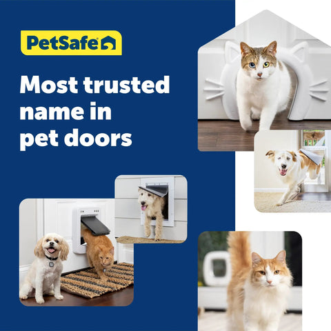 Heavy Duty Wall Entry Dog Door With Telescoping Frame Built Damn Tough Rust Proof Plastic Construction Zero Draft Insulation Slick Slide Flap No Fuss Install For Medium Dogs in use by pets.