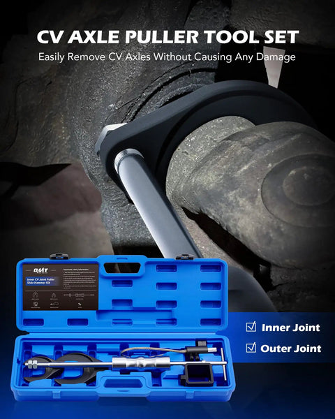 Hella Tough CV Axle Puller Slide Hammer Tool Set for Auto Repair with 2 and 2 5 Inch Forks view of tool kit with inner and outer joint tools
