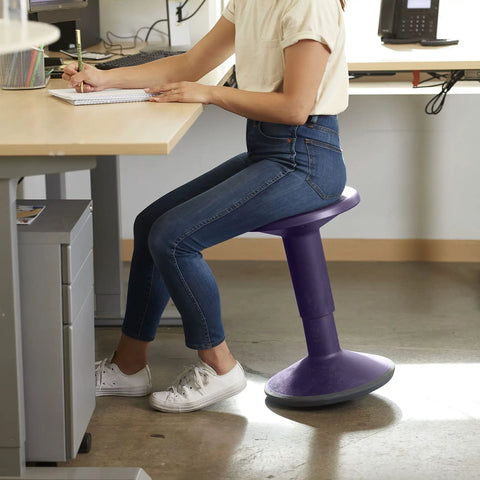 SitWell Wobble Stool With Adjustable Height For Active Seating And Core Engagement, Eggplant Purple Classroom Chair in use