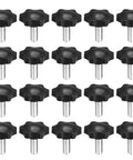 M8 X 16Mm Plastic Clamping Knobs And Thumb Screws 20 Pack showing black polymer star handles with metal threads for quick adjustments.