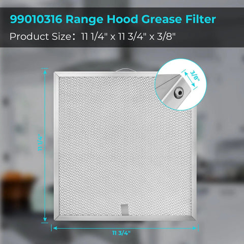 Range Hood Filter Replacement Pack Of 2 For 11 1/4 By 11 3/4 By 3/8 Inch Grease Filter With Reinforced Aluminum Frame Fits S99010316