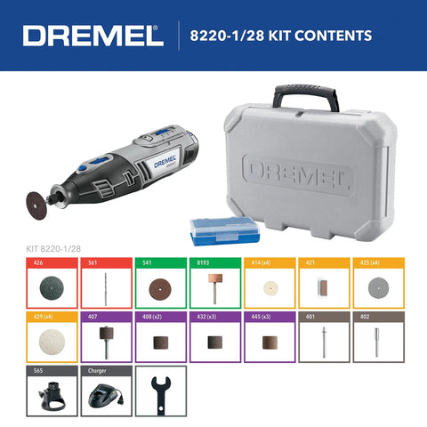 12V Cordless Rotary Tool Kit With 28 Accessories And Case For Engraving Sanding Polishing Wood Carving And Detail Work Portable Power For DIYers And Pros On The Go displayed with accessories and carrying case