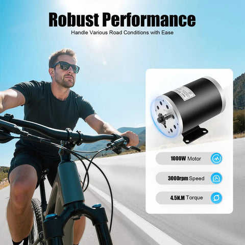Man biking alongside 48V 1000W Brushed Motor Kit With 3000 RPM Output And 26A Adjustable Speed Controller