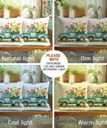Truck Floral Pillow Covers Set Of 2 In Aqua Blue Velvet For Couch Or Bed in different lighting conditions