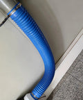 Heavy Duty Flexible Blue Duct Hose Providing Hella Smooth Airflow And Kickass Puncture Resistance For Dryer Vent HVAC Dust Extraction Systems Carbon Wire Spring Reinforced Flame Retardant connected to a metal vent.