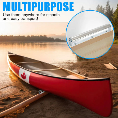 Heavy Duty Boat Trailer Rollers Set of 4, 1.5 Inch Diameter on a wooden surface with a canoe for transport.