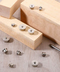 Solid Dowel Pin Centers Drill Hole Tool Set for Woodworking with 12 pcs transfer plugs and center markers on wood blocks