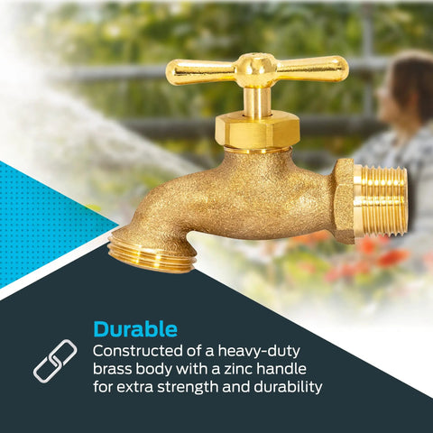 Brass Irrigation Hose Bibb Spigot 1/2 Inch MIP X 1/2 Inch MHT Outdoor Garden Valve with zinc handle and brass body