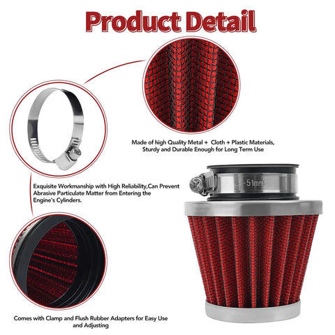 Universal 42mm Air Filter For Pod And 150cc To 250cc Motorcycles Scooters ATVs Dirt Bikes, close-up on material and design