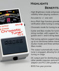Chromatic Tuner Pedal Bundle With High Brightness LED Meter Accu Pitch Sign Guitar And Bass Modes showing features
