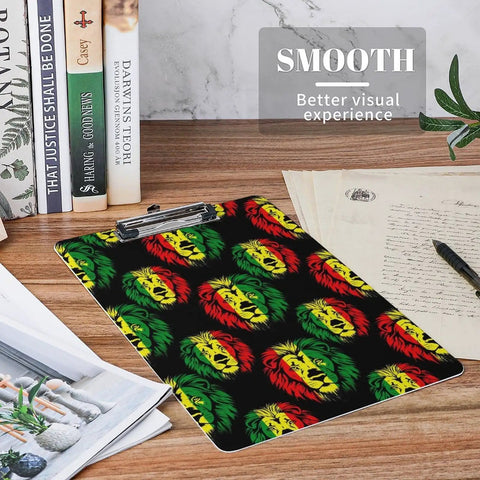 Flag Rasta Print Acrylic Clipboard With Durable Smooth Writing Surface And Clear See Through Deck Holds A4 Or US Letter Papers  clipboard on desk