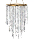 Beaded Acrylic Chandelier Pendant Light With Gold Frame 3 Tier Hanging Lampshade For Bedroom And Wedding Decor No Wiring Required