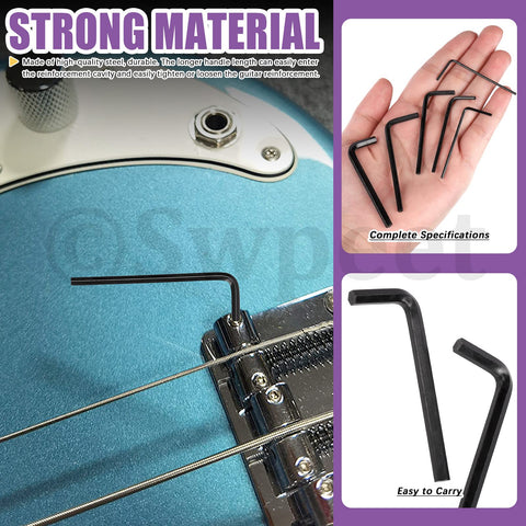 Guitar Allen Wrench Set With 13 Pieces For Precise Truss Rod And Nut Adjustments, wrench set on guitar and in hand