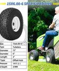 Two Pack Tubeless Front Tires And Wheel Set For Lawn Mowers 15x6.00-6 With 3 Inch Offset Hub 3/4 Inch Bearing 4 Ply tire specs chart