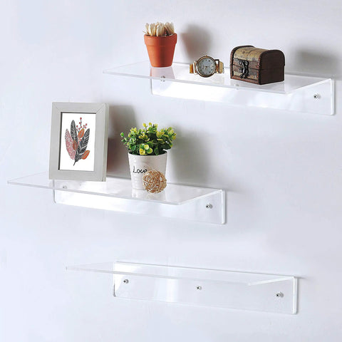 Set Of 3 Premium Clear Acrylic Floating Wall Shelves Modern Display Rack Home Decor Flex Your Dope Memorabilia With Dead Simple Wall Mounting Setup Versatile