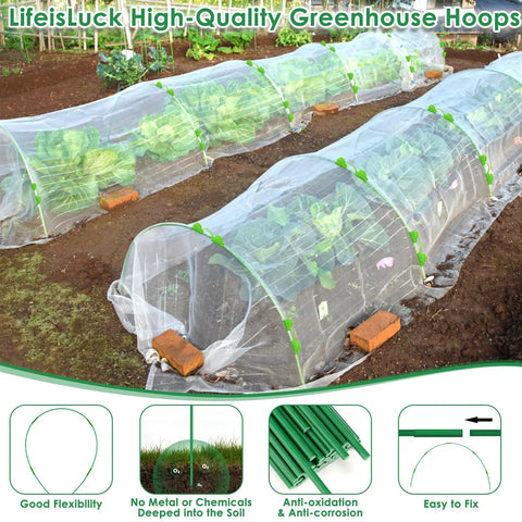 Pro Grade Fiberglass Garden Hoops for Raised Beds and Greenhouses, Rust Free Grow Tunnel Kit, 60 Pcs Plant Support Stakes, Hoop House Frame for Netting Shade Cloth and Row Covers, Durable Garden Bed Supports