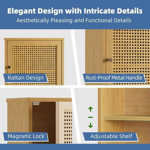 Rattan Bamboo Over The Toilet Wall Cabinet With Adjustable Inside Shelf And Open Lower Shelf Space Saver for bathrooms