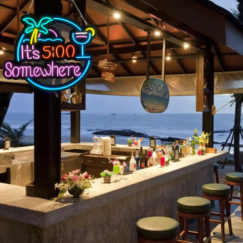 Five O Clock Somewhere Palm LED Neon Sign Wall Light For Bar Club Bedroom Window Glass Pub Cafe Wedding Party Gifts on bar