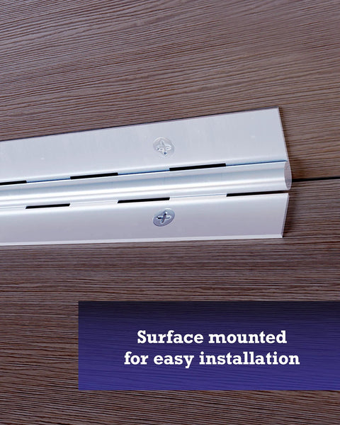Rock Solid Stainless Steel Continuous Pin Hinge 30 X One Point Five Inch Rust Resistant Surface Mount Door Hardware with surface mounted for easy installation.