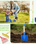 8 Piece Kids Garden Tool Set with real wood handles and steel heads in use by adults and children for garden fun