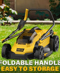 Cordless Lawn Mower And String Trimmer Combo 20V 13-Inch Mower And 12-Inch Trimmer With 2x4.0Ah Batteries And Charger No-Fuss Height Adjustment Edger And Weed Wacker For Yard And Garden shown with foldable handle