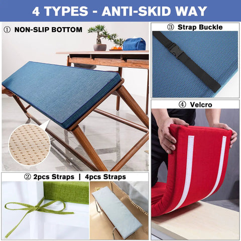Custom Size Bench Cushion With Linen Cover And Zipper For Indoor Outdoor Benches Universal Fit Seat Pad With Anti-Skid Features.