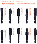 NordWolf 10-piece rotary burr set with 1/4-inch hex shank for wood carving and deburring, front view
